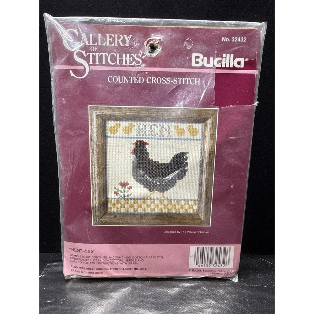 Vtg Bucilla Counted Cross Stitch Kit 32432 Hen Chicken NEW Sealed 5 x 5